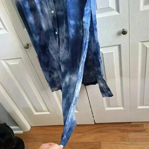 GAP | Blue Tie Dye | Linen Blend | Maxi Shirt Dress | size XS - Picture 4 of 6